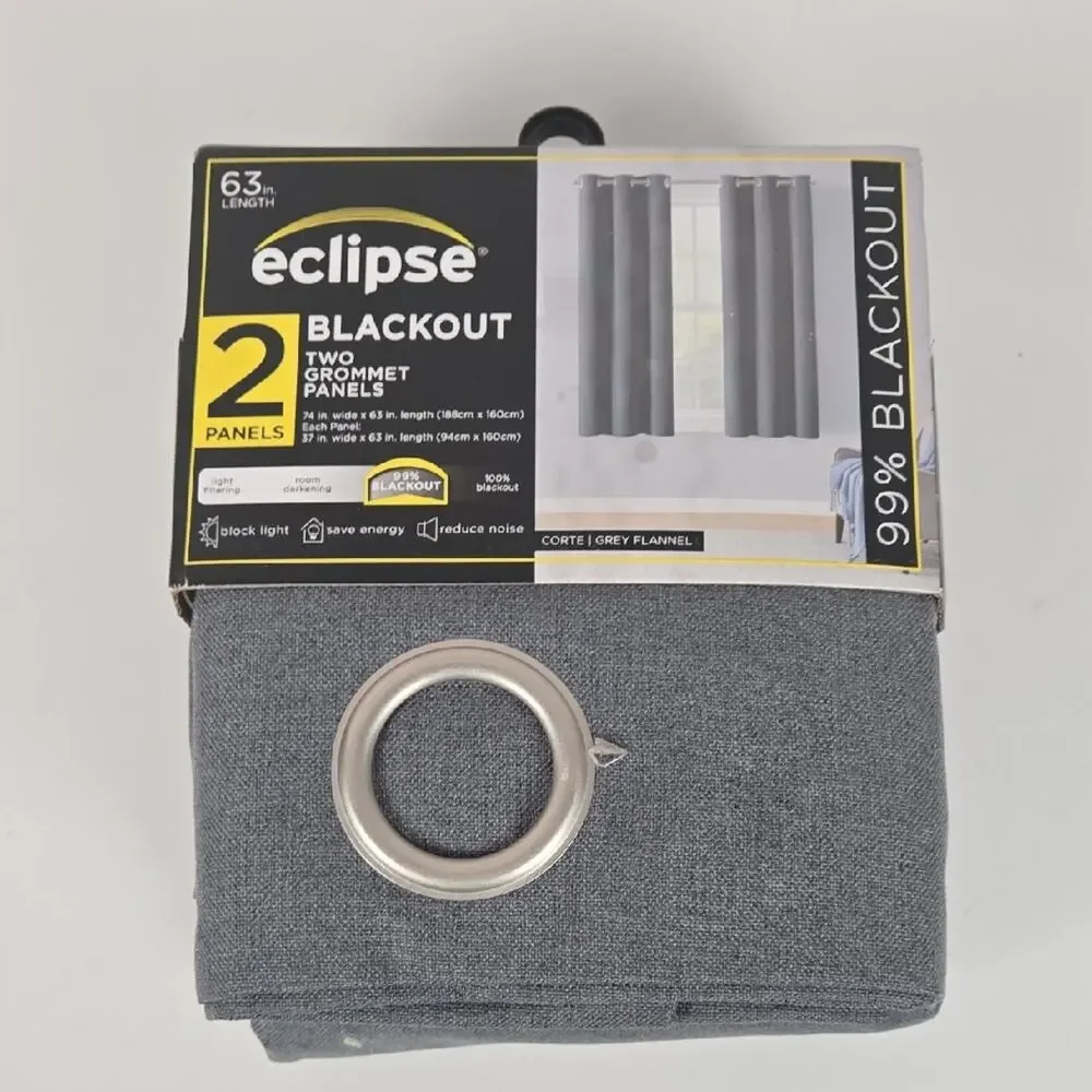 NIP Eclipse Corte Solid Blackout Curtain Panel Pair Grey 37
